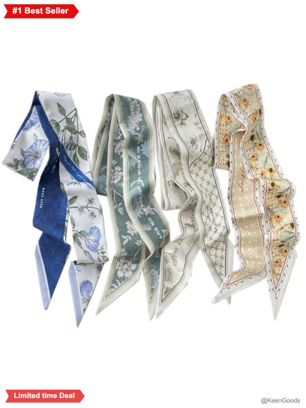 4 Pack Silk Fashion Scarves for Women Handbag Hair Head Wrap Neck Scarf Set